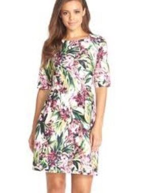 Kaya & Sloane Floral Shift Dress White Pink Green S